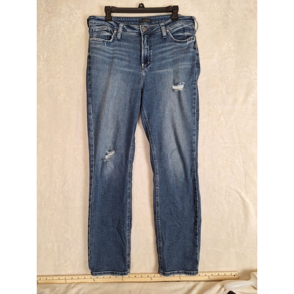 Silver Jeans Distressed Straight Leg High Note Womens 33 29 Stretch High Rise
